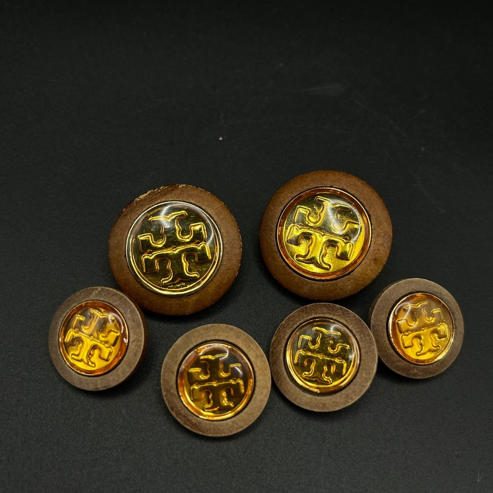 Tory Burch Replacement T Logo Buttons Women Brown Gold Wood 6pc Set 1" & .5"